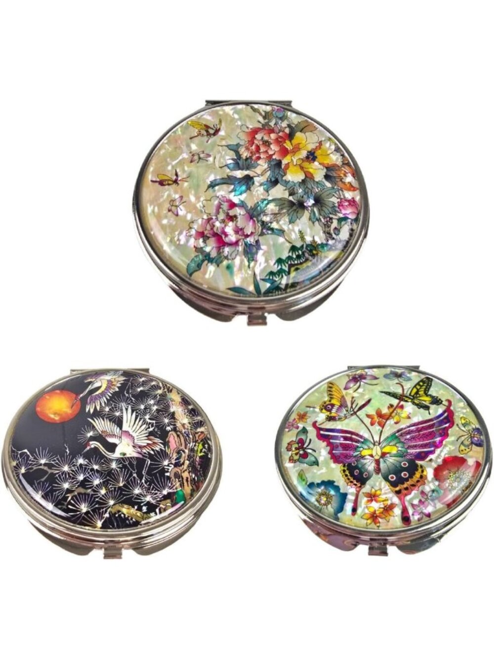 Elegant Floral Compact Mirror Set - Dual-Sided Pocket Mirrors, 1X & 2X